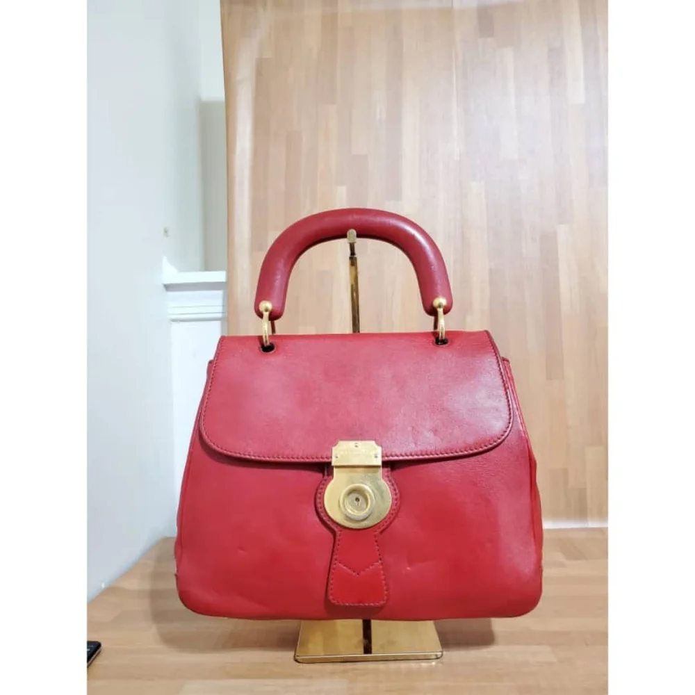 Authentic BURBERRY Trench Calfskin Large DK88 Top Handle Bag Red